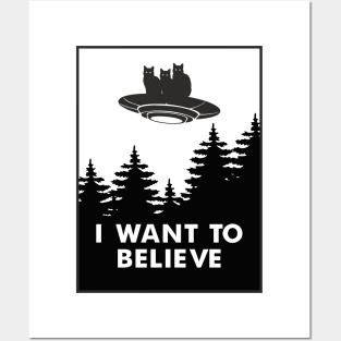 I want to Believe Shirt I Funny Cat UFO Alien Posters and Art